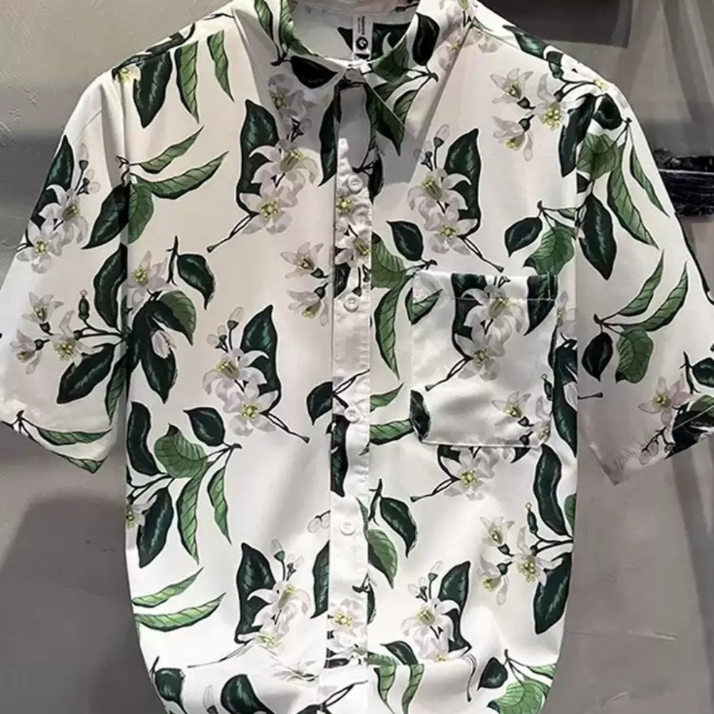 Fresh White Floral Leaf Print Shirt